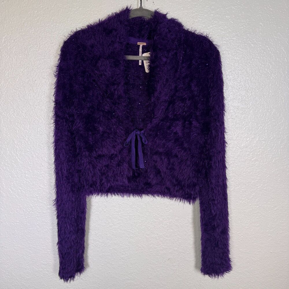 Free People Purple Fuzzy Tie-Front Cardigan